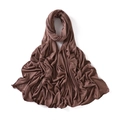 Detail of dark brown modal jersey scarf showing soft draped fabric and fine hemmed edges - Cocoa (#33)