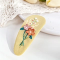 Gelbe Haarspange mit floraler Stickerei aus Stoff und rosa Blumenmustern für Mädchen - Gelb