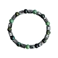 Beaded men's bracelet with green malachite and hematite square stones, 8mm natural beads - 6MM Green Spotted Stone