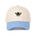 Two-tone baseball cap with bee embroidery and cream crown with light blue brim - Light Blue
