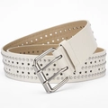White punk rock leather belt featuring silver star studs and a double-prong buckle - 107cm / White