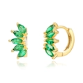 Close-up of gold hoop earrings with marquise-cut green stones and claw setting detail - Green Zirconia