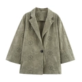 Blazer donna verde pisello con ricamo a girasole traforato e chiusura monopetto - XS / Top Blazer Ricamato