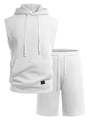 Completo sportivo da uomo bianco con gilet con cappuccio e pantaloncini in jacquard - S / Bianco