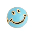 Light blue enamel smiley face charm bead with gold trim for DIY jewelry making - Round Smile-Aqua Blue