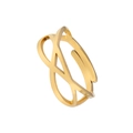 Minimalist adjustable open ring with abstract geometric lines in polished mirror gold - Geometric Cross-Gold