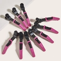 Set of 10 professional rose red alligator hair clips for salon styling and sectioning - Black Pink