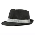 Classic black straw fedora hat with a white mesh ribbon band and breathable weave structure - M / Black with White Edge