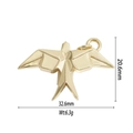 Detailed dimensions of the gold origami swallow pendant with weight 6.3g and 32.6mm width - Gold Swallow