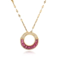 Gold plated copper necklace featuring teardrop pendant with red gemstones and zircons - Round Rose Red