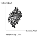 Vintage large flower brooch with black marquise stones and white rhinestones detail - Gun Black Grey