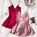 Elegant satin lace-up back nightgown for women in burgundy and dusty pink colors - S / Red + Pink (2-Piece Set)