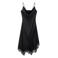 Elegant black satin camisole dress with delicate lace trim and silky texture for women - XS / Black