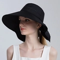 Women's black sun hat with large brim and neck protection flap for outdoor UV protection - Steady Black