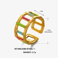 Anillo ajustable de acero inoxidable dorado con esmalte de colores rosa y verde - Geométrico de Escalera Hueca (247)