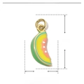 Detail showing dimensions of 20x7mm for the copper and enamel fruit pendant - Melon Slice (VH562)