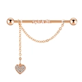 Rose gold industrial barbell ear piercing with chain and heart diamond pendant - Rose Gold Heart Chain