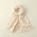 Beige cotton linen silk scarf with natural pleated texture and fringe edges for women - 100*195CM / Off-white