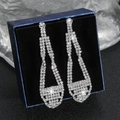 Elegant silver long tassel drop earrings with sparkling white crystals and rhinestones - Silver Hollow Waterdrop Rhinestone Earrings DTE1616973S