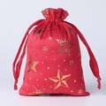 Bolsa de regalo de Navidad en terciopelo rojo con estrellas doradas, copos y cordón raso - Pentagrama Rojo / 13*18