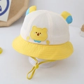 Detail of yellow baby sun hat featuring mesh fabric, bear embroidery and 3D ears decoration - Kids' Universal Size / Little Bear Yellow