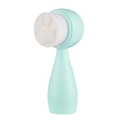 Detailed view of the double-sided silicone face brush with cat paw pattern bristles - Small Standing Cat Claw Facial Brush / Green