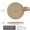 Light brown 10.6 inch ceramic steak plate showing 27cm diameter and dishwasher safe icons - Muxin - Brown Large Plate 10.6 Inch (Minor Flaws)