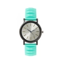 Minimalist quartz watch with mint green geometric silicone strap and silver sunray dial - Green