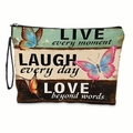 Florale Schmetterling-Kosmetiktasche mit Zitaten und schwarzer Handschlaufe - Leben Lachen Lieben Stil (Mit Band)