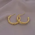 Elegant twisted rope design C-shaped hoop earrings in gold finish for a modern look - Twist Rope Texture C-Shape / E-071---Gold