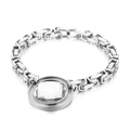 Bracciale a catena in acciaio argento con un grande ciondolo in cristallo quadrato trasparente - Bracciale Grigio Acciaio (KB139190-Z)