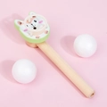 Wooden floating ball blower toy with green cartoon animal and two white foam balls - Fox Floating Ball