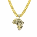 Hip-Hop Goldene Kubanerkette mit Leopard und Afrika-Karte Anhänger für Herren - 50cm Panzerkette / Gold Leopard Kopf Halskette Set