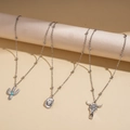 Western style silver necklace set featuring cactus cow skull and hat charms with turquoise - Silver (4PCS Set)