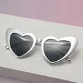 Fashion heart shaped sunglasses with silver metal frame and dark gray UV400 lenses - Silver