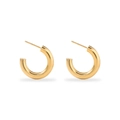 18K gold plated stainless steel chunky C-shape hoop earrings for women in gold finish - 5.0 Thick C-shaped Round Ear Buckle (Gold/MS-027)