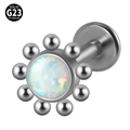 G23 titanium labret stud with iridescent opal stone and beaded silver finish - G23 Titanium 1.2*6mm / Style 8-White Opal (OP17)
