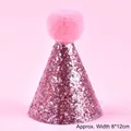 Pink sequin pet party hat with plush pompom for dogs and cats, size 8x12cm - Sequin Birthday Hat / Pink