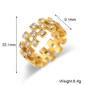 18K gold plated stainless steel hollow mesh ring with double row square zircon stones - US 7 / Hollow Grid Zirconia Ring / Gold