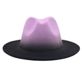 Detailed view of wide brim fedora hat with purple to black gradient wool felt material - M (56-58cm) / Light Purple + Black