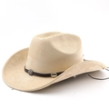 Detalle de sombrero vaquero caqui con banda de cuero trenzado y adornos metálicos vintage - M (56-58cm) / Camello Claro
