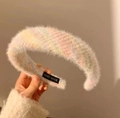 Plush multicolor woven headband with a black Hand Made woven label detail - Plush White