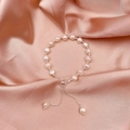 Baroque natural pearl bracelet with 14K gold plating and adjustable draw buckle - Silver