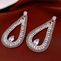 Vintage silver water drop earrings with white crystal pave setting and teardrop stones - 48# Silver Earring Post - Silver - Water Drop - Full Rhinestone Hollow Gala Style