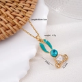 Goldene Hasen-Halskette mit blauem Emaille und Perlen, 45cm verstellbare Kette - Cyanfarbene Hasenohren Goldene Kette (2550)