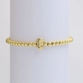 Golden beaded bracelet set featuring a 3D letter E charm on white display - Gold E