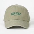 Berretto da baseball kaki lavato vintage con ricamo verde New York USA per uomo e donna - Regolabile / Cachi