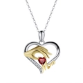 Bohemian style heart pendant necklace with gold hand holding red stone and Mom lettering - Garnet 14K Gold Plated, Approx. 2.96g
