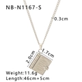 Silver book-shaped necklace with quote engraving for book lovers, 46cm length chain - Silver Book Quote Style (NB-N1167-S) / Silver