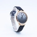 Women's minimalist quartz watch with gradient dial and rose gold case on black leather strap - Black